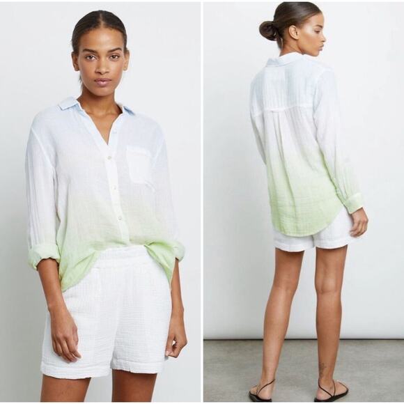 Rails Ellis Blue Mint Dip Dye Button Down Long Sleeve Chest Pocket Gauze Shirt - Picture 1 of 14